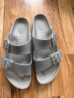 Birkenstock Matte Silver Gray Slide Sandals